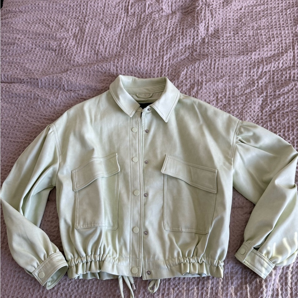 7 For All Mankind Light Green Leather Jacket